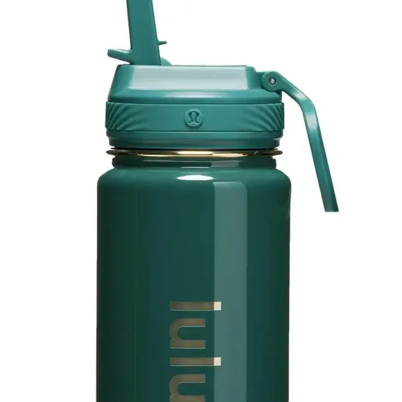 Lululemon SOLD OUT Back To Life Sport Bottle 24 oz Straw Lid. Emerald and Gold. - Picture 3 of 3